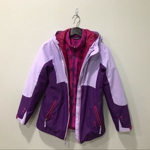 Girl’s Lands’ End Coat with removable fleece, Size Large (14), Pink and Purple